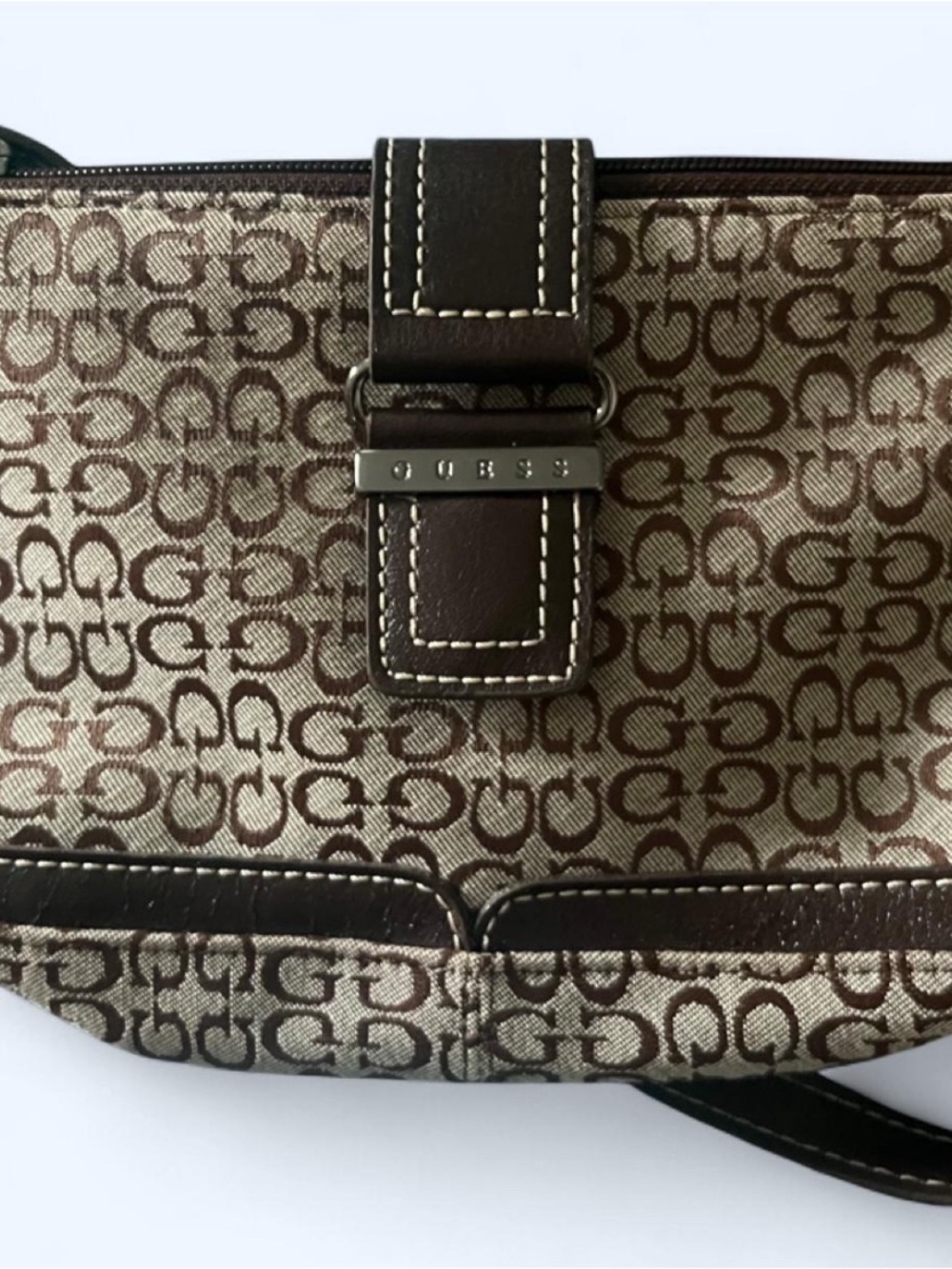 G by Guess Brown and Tan Logo Shoulder Bag